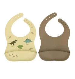 A Little Lovely Company Set Van 2 Siliconen Slabbetjes Dinosaurussen